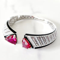 Sterling Silver Ruby Flower Ring and Cuff Bracelet