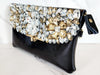 Jeweled Black Leather Clutch