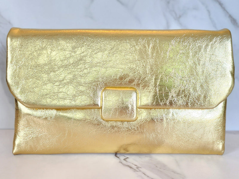 Gold Leather Clutch