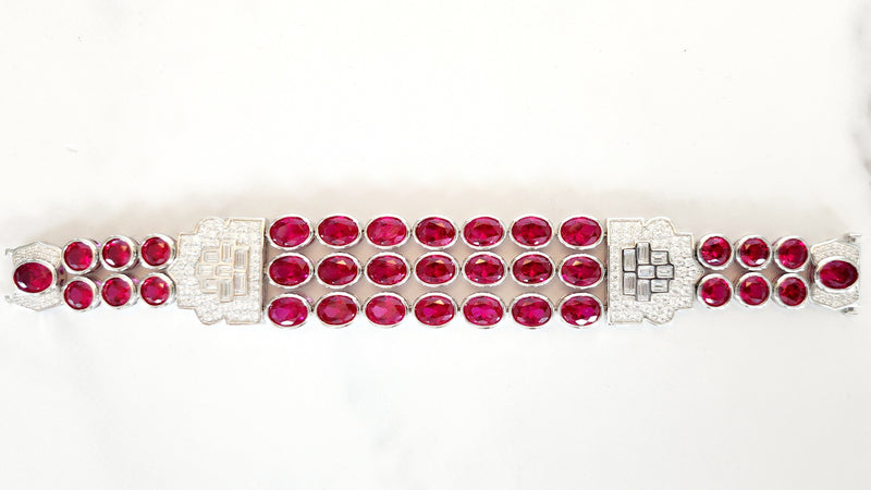 Sterling Silver Oval Cut Ruby Bracelet