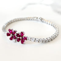 Sterling Silver Ruby Mini Flower Tennis Bracelet