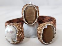 Brown Pave Stone Embellished Cuff and Ring