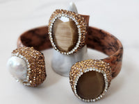 Brown Pave Stone Embellished Cuff and Ring