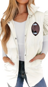 White "Pick Your Sport" Puffer Vest (interchangeable velcro sports patches included: football, basketball, soccer ball, baseball)