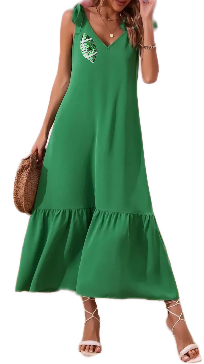 Green on Green Sequin Football Maxi Dress