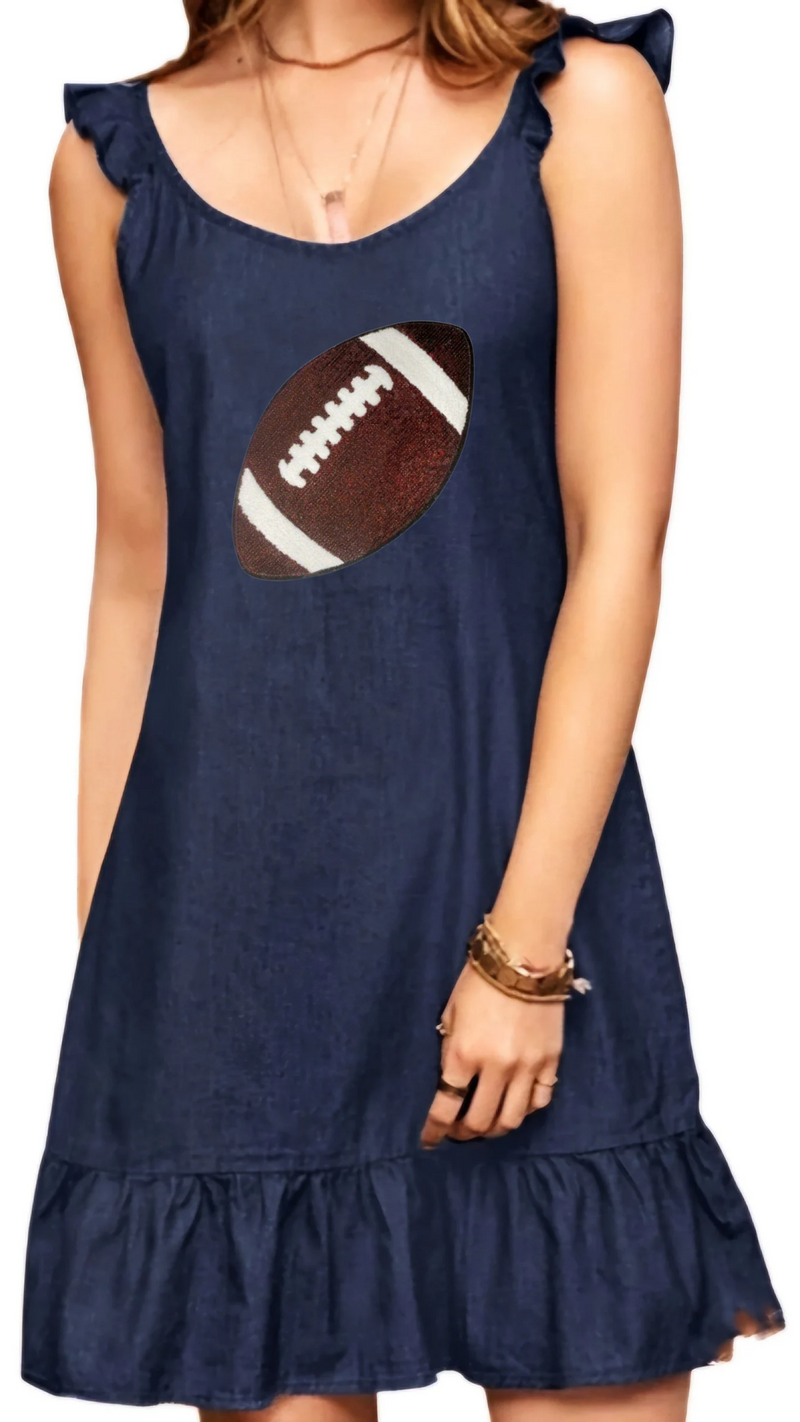 Navy Denim Sleeveless Football Dress