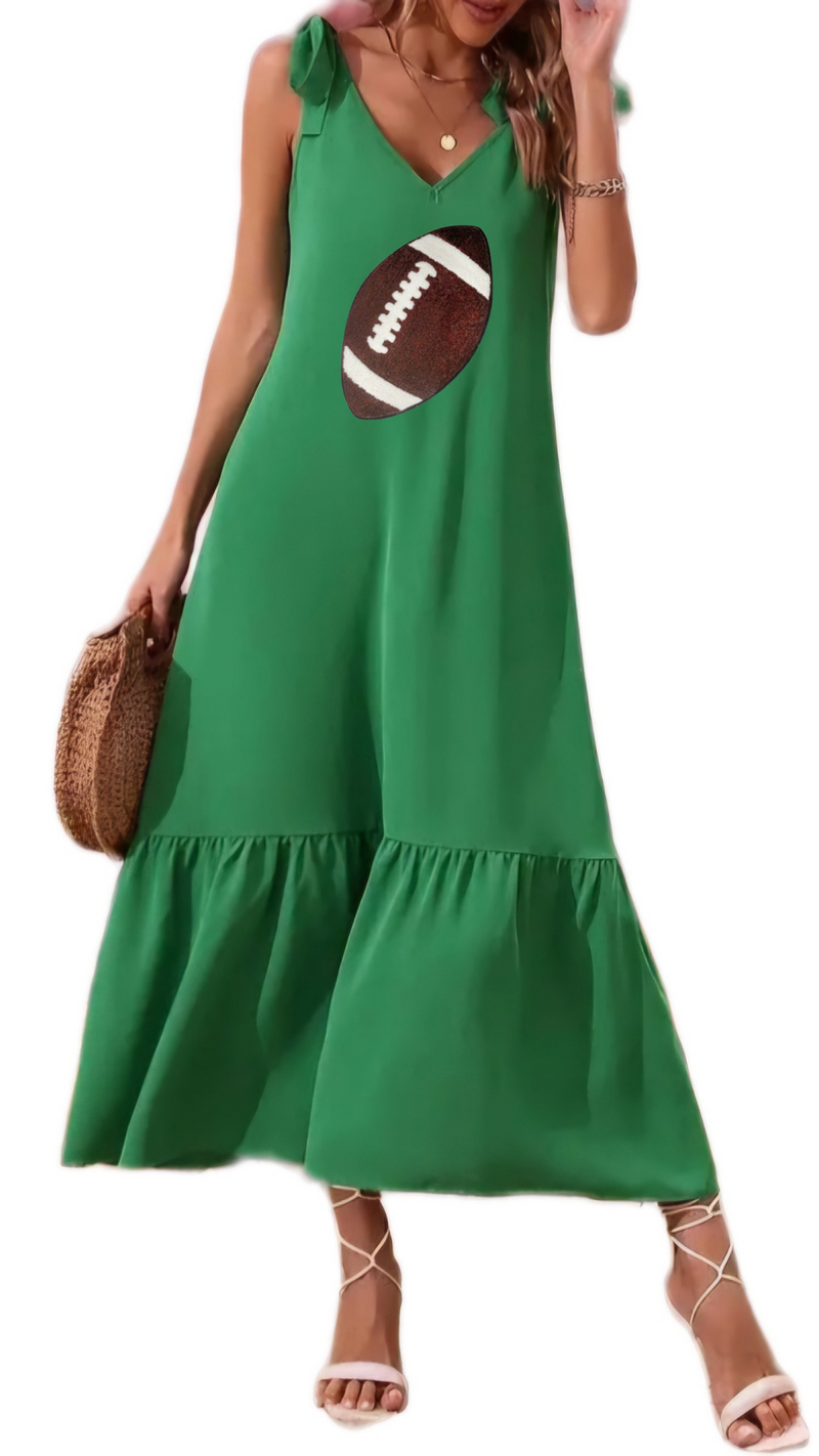 Green Sequin Football Maxi Dress