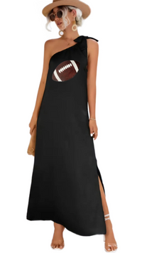 Black One Shoulder Sequin Football Maxi Dress