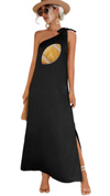 Black One Shoulder Gold Sequin Football Maxi Dress