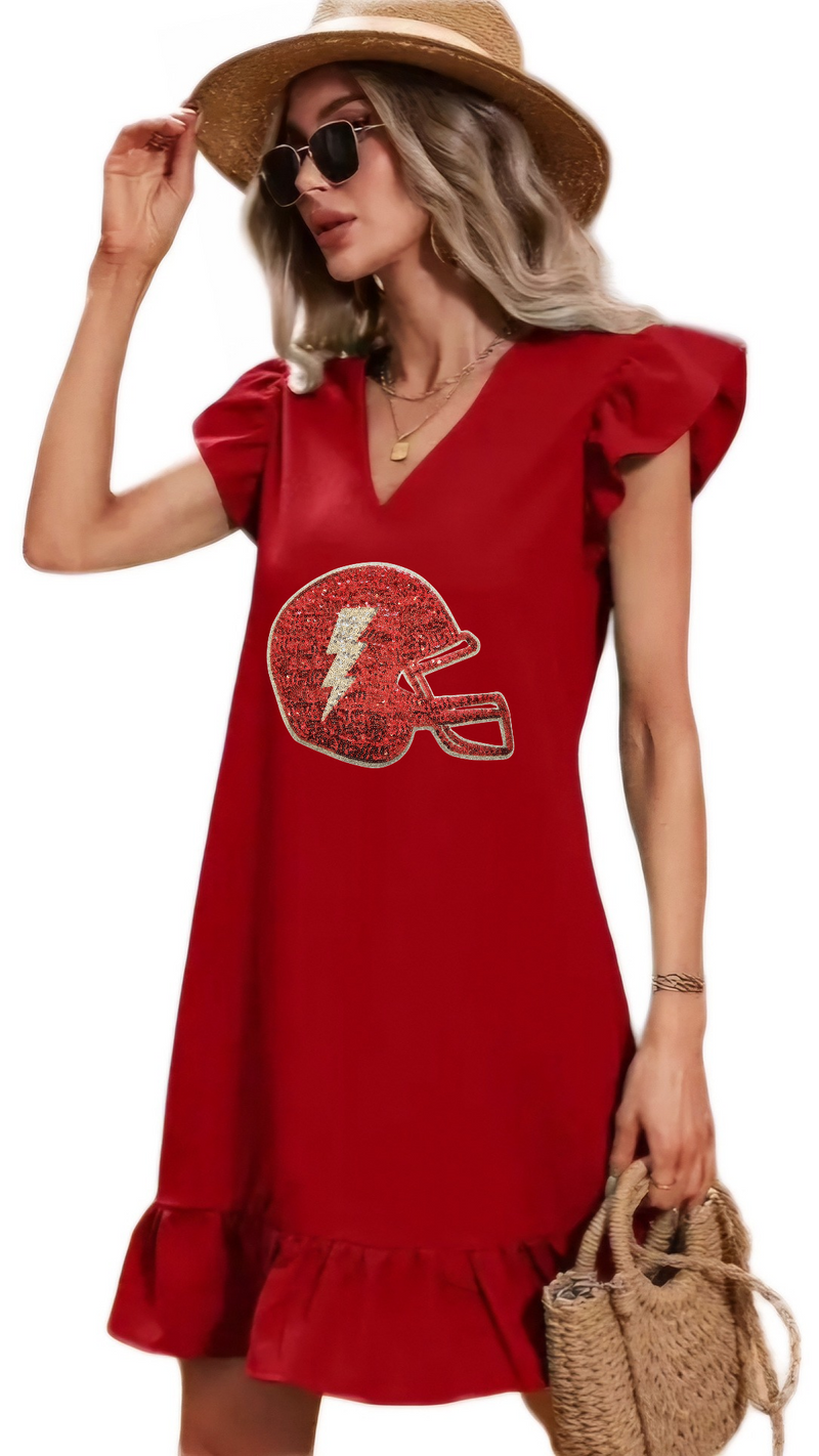 Red Sequin Helmet Mini Dress