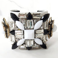 White and Black Jeweled Cuff Bracelet