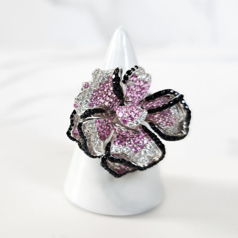 Pink and Black Flower Ring