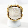 Goldtone Popcorn Cuff and Sterling Silver Gold Embellished Pearl Ring