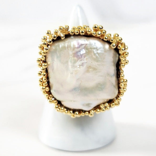 Sterling Silver Gold Embellished Baroque Pearl Ring