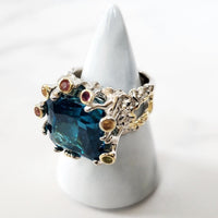 Blue Flower Clutch Purse, Sterling  Silver Ring and Elephant Head Cuff