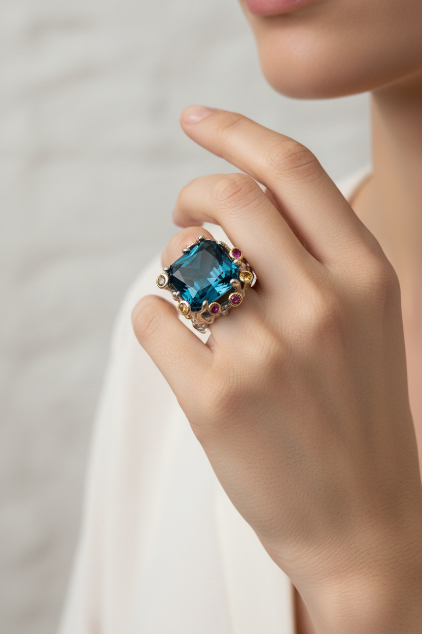 Sterling Silver Sea Blue Tourmaline Ring