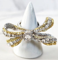 Gold Plated Diamond Baroque Mirror Embellished Cuff Bracelet and Sterling Silver Diamond Encrusted Bow Ring