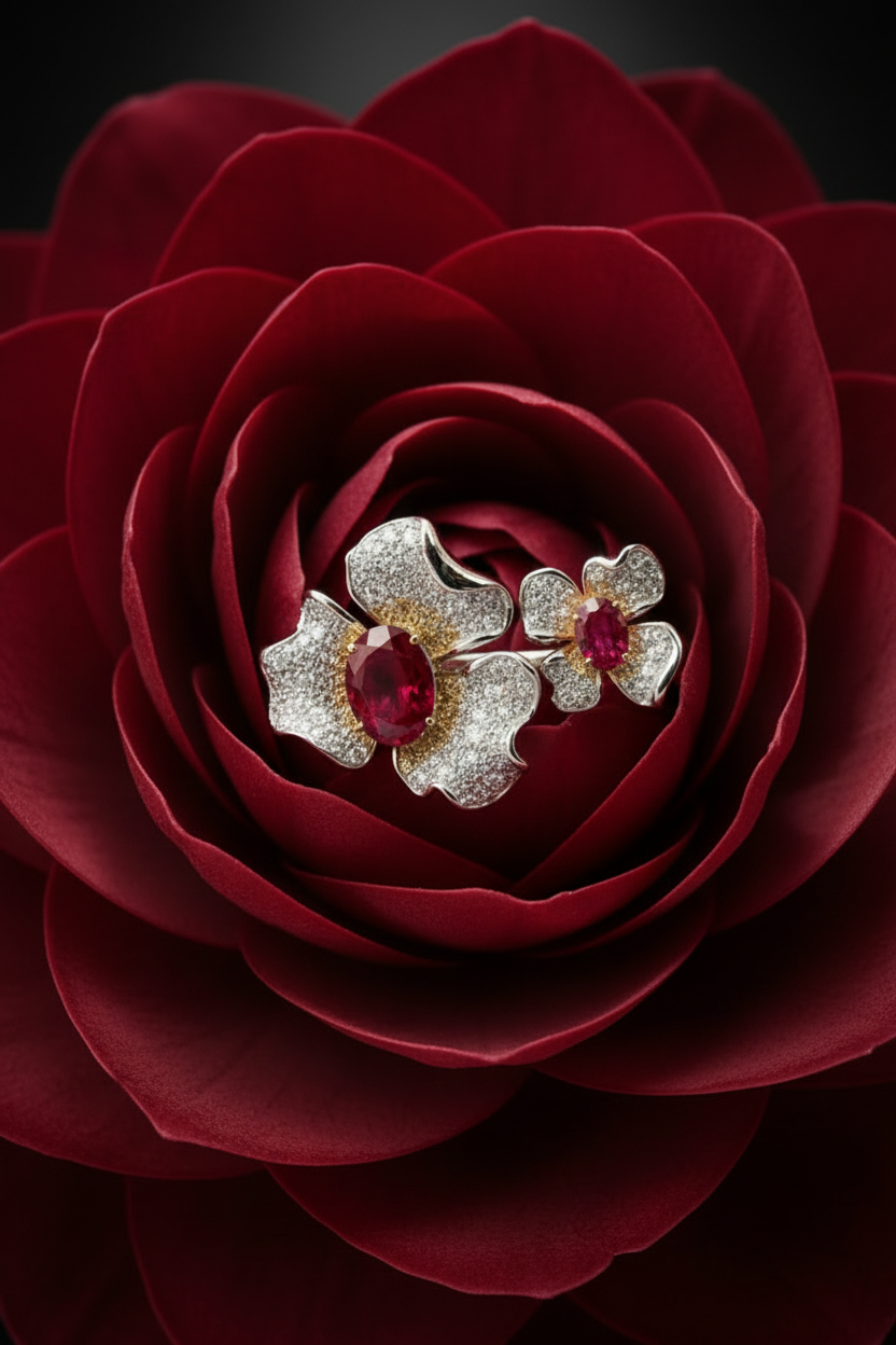 Sterling Silver Ruby Double Flower Ring