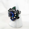 Sterling Silver Blue and Green Sapphire Flower Ring