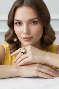 Sterling Silver Yellow and Black Pave Ring