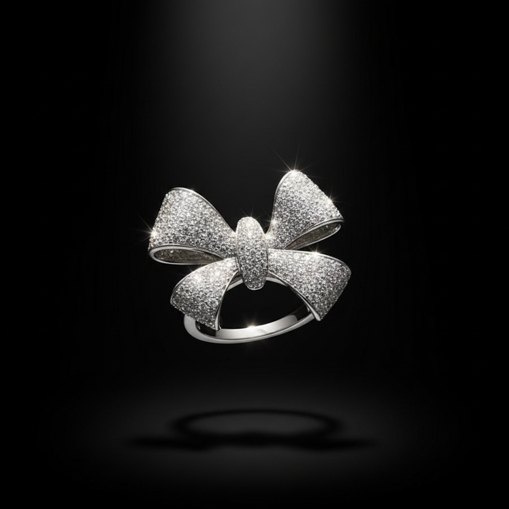 Sterling Silver Pave Bow Ring