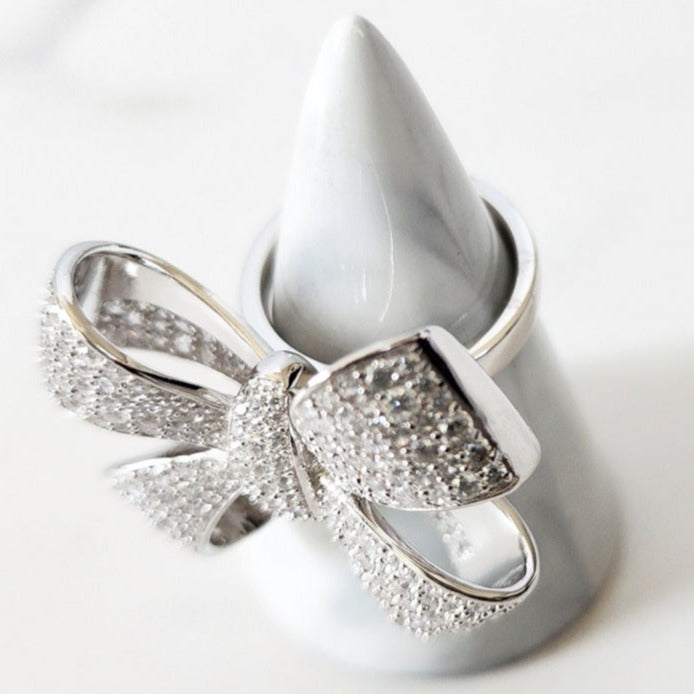 Sterling Silver Pave Bow Ring