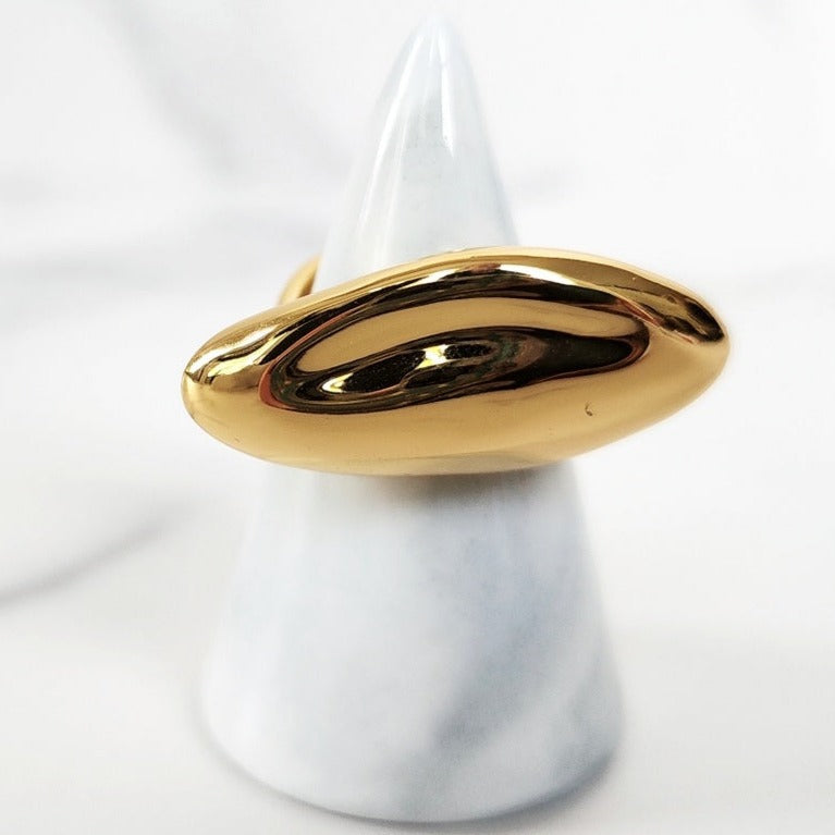 Modern Horizontal Shaped Goldtone Ring