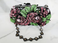 Pink and Green Crystal Flower Clutch