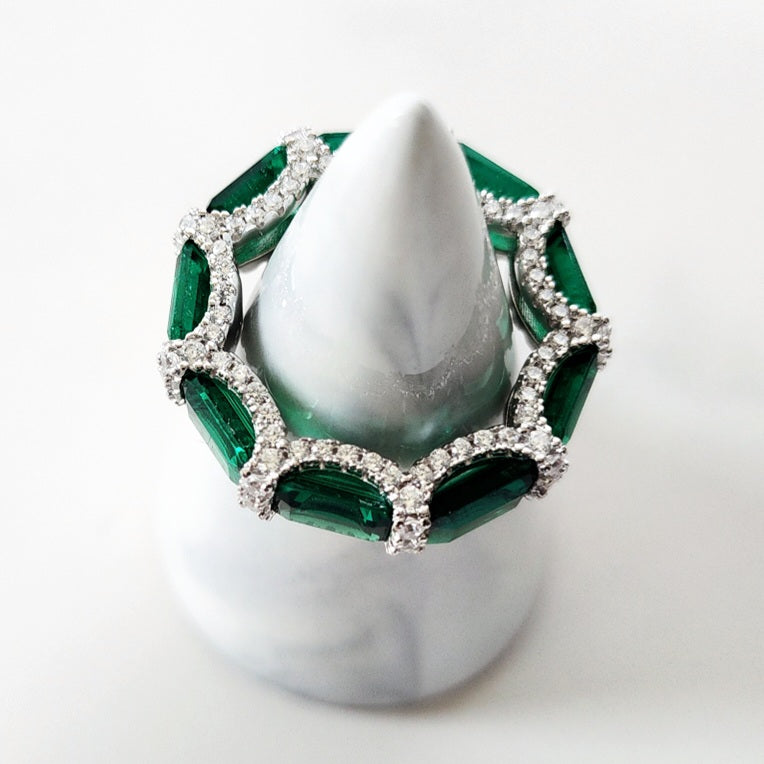 Sterling Silver Emerald Row Ring