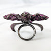 Sterling Silver Fuchsia Orchid Ring and  Enamel Bracelet