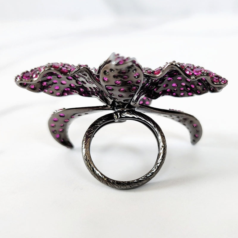 Sterling Silver Fuchsia Pink Orchid Ring