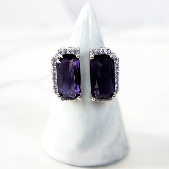 Silvertone Purple Stone Ring