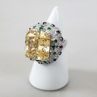 Sterling Silver Yellow, Green and Blue Diamond Ring