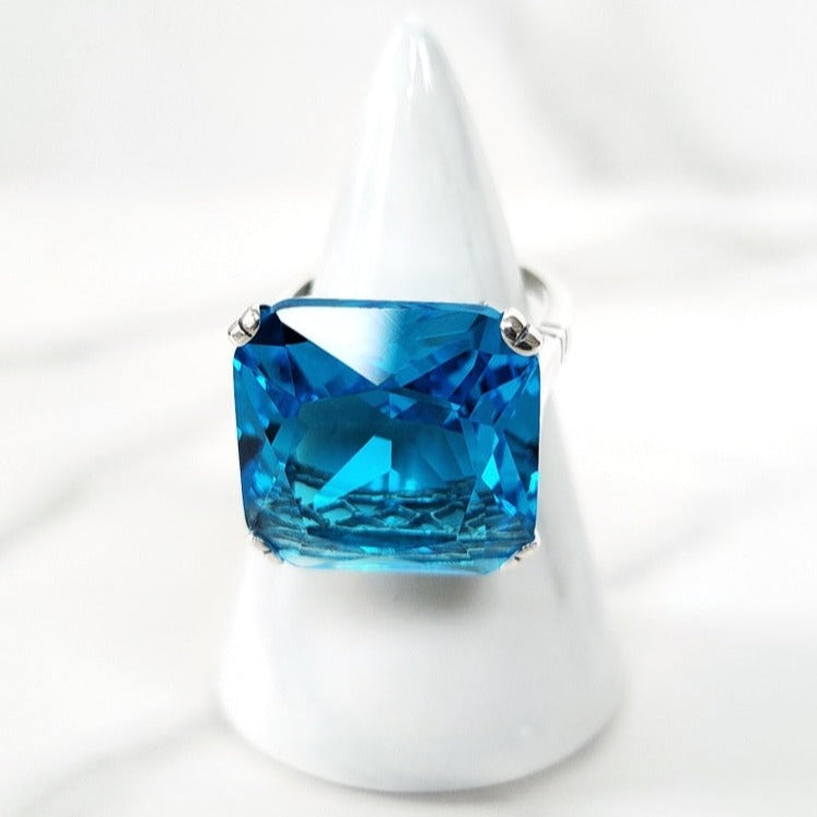 Sterling Silver Square Cut Sky Blue Aquamarine Ring