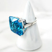 Sterling Silver Square Cut Sky Blue Aquamarine Ring