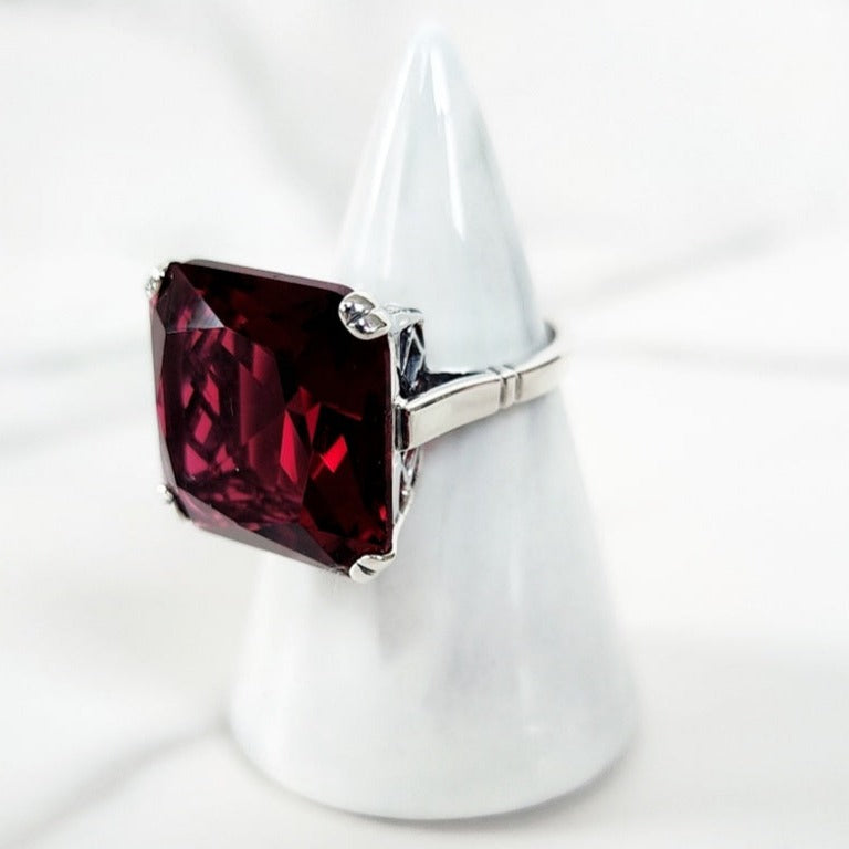 Sterling Silver Square Cut Red Aquamarine Ring