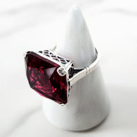 Sterling Silver Square Cut Red Aquamarine Ring