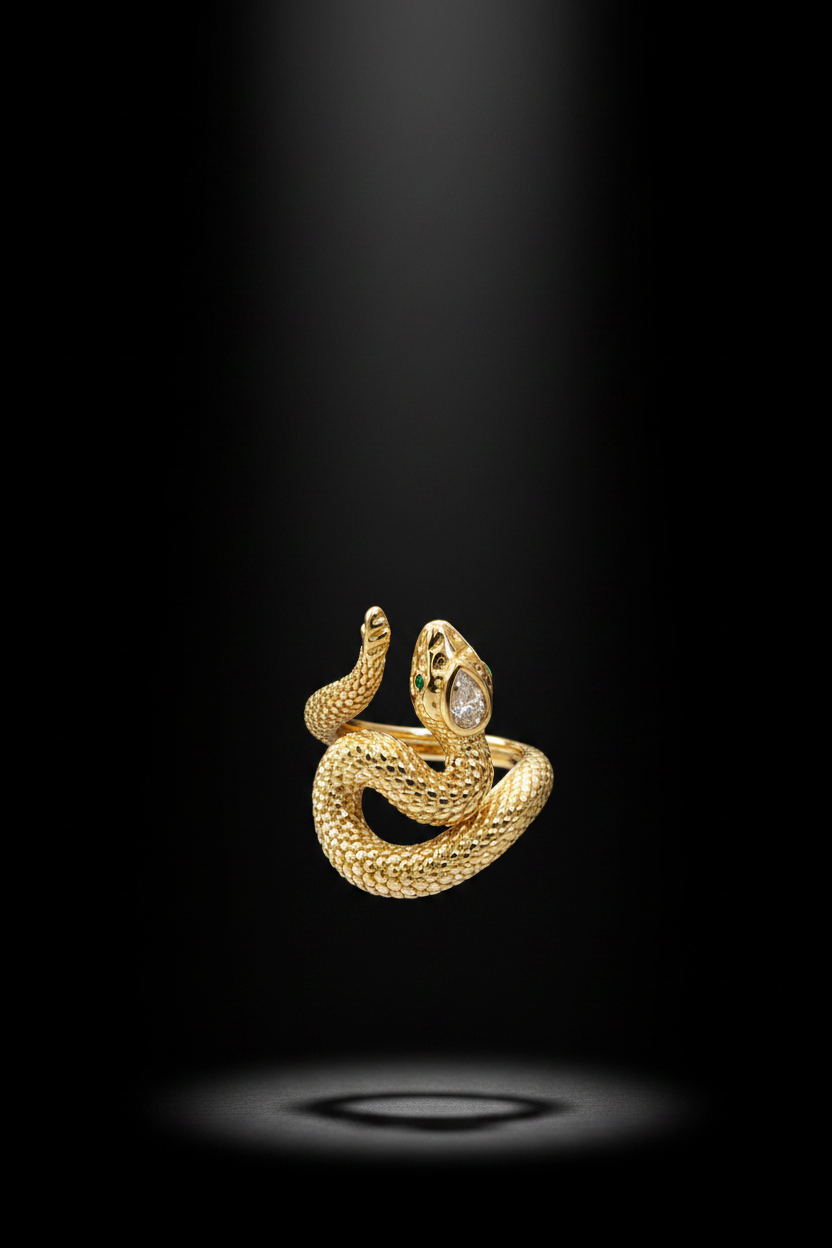 Sterling Silver 14K Gold Plated Snake Ring