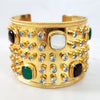 Pearl, Garnet and Quartz Gemstone 18K Gold Plated Rivet Cuff Bracelet