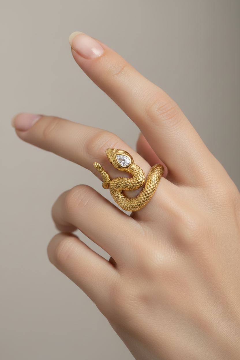 Sterling Silver 14K Gold Plated Snake Ring