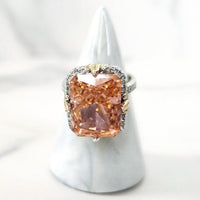 Sterling Silver Coral Diamond Ring