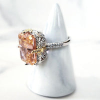 Sterling Silver Coral Diamond Ring