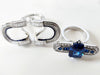 Navy Blue Crystal Clutch Purse, Sterling Silver Sapphire Modern Ring and Art Deco Bracelet