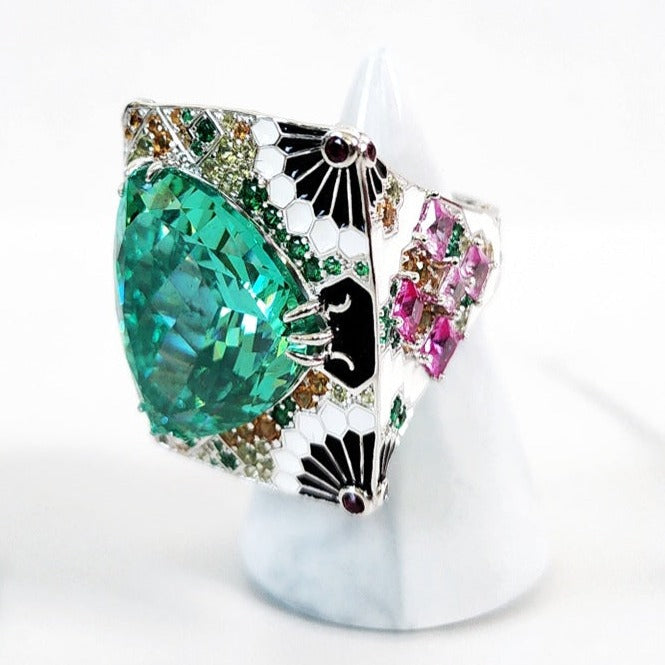 Teal Blue Crystal Clutch Purse and Sterling Silver Paraiba Ring