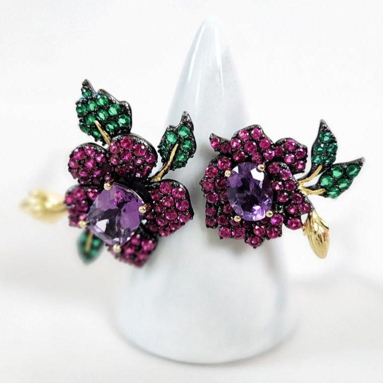 Sterling Silver Amethyst Double Flower Ring