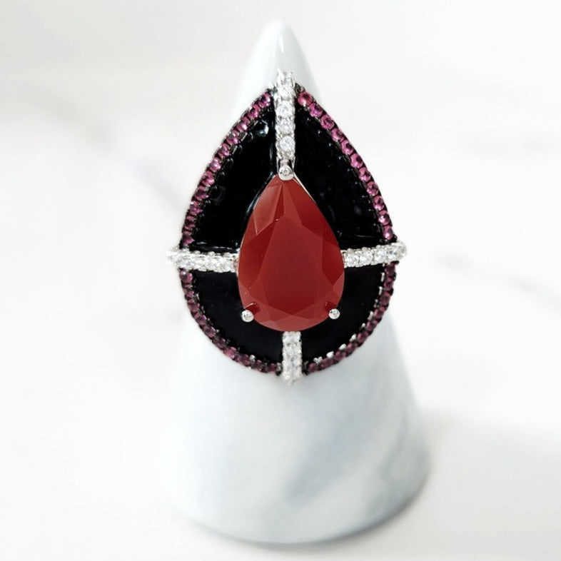 Sterling Silver Red and Black Ring