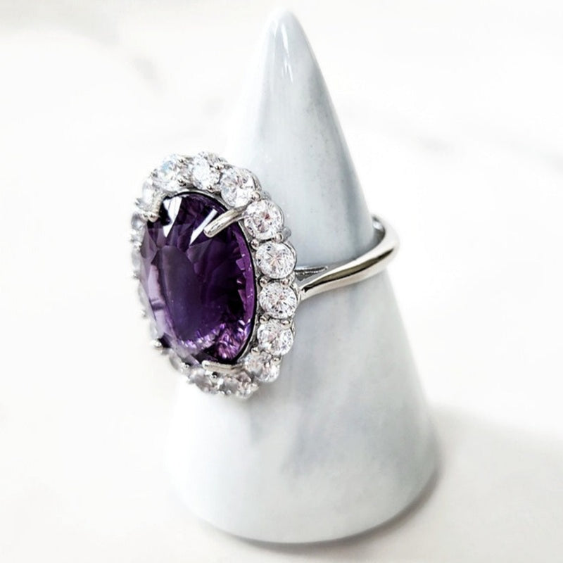 Sterling Silver Oval Cut Amethyst Ring