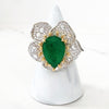 Sterling Silver Pear Cut Emerald Flower Ring