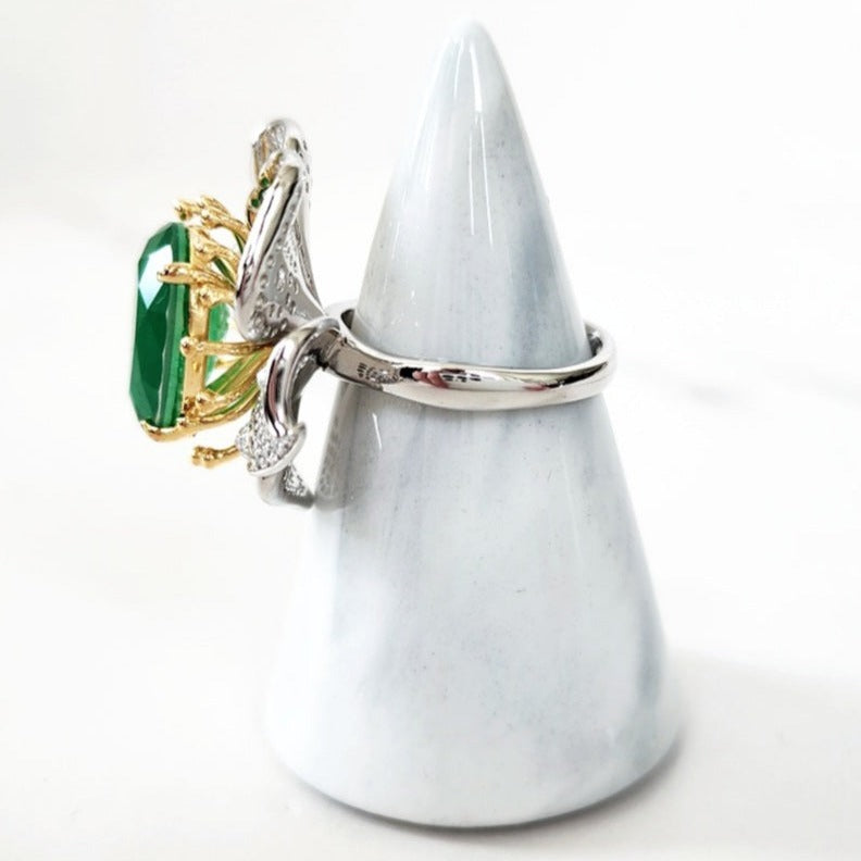 Sterling Silver Pear Cut Emerald Flower Ring