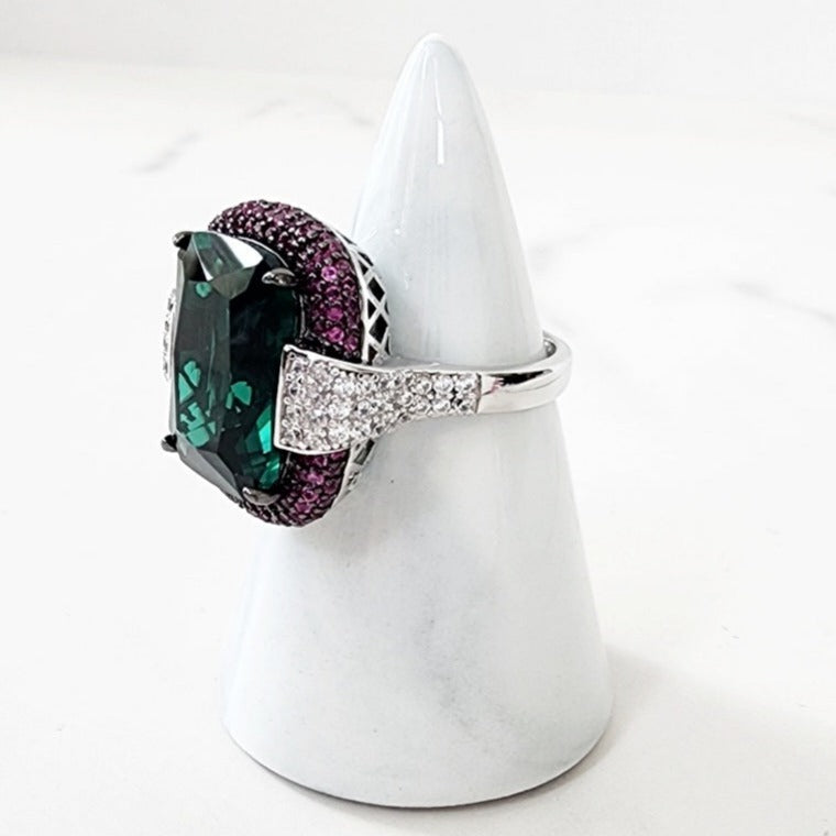 Sterling Silver Ruby and Emerald Ring